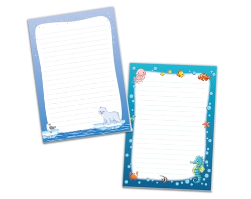 Schreibblock Blöcke Kindermotiv Tiere Notizblöcke mit Linien für Mädchen Jungen Briefblock Notizblock liniert 2er Set (2 Blöcke: Eisbär, Seepferd mit je 25 Blätter in A5-Format) von JuNa-Experten