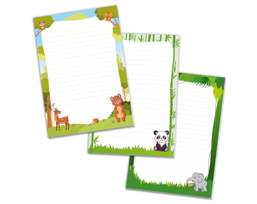 Schreibblock Blöcke Kindermotiv Tiere Notizblöcke mit Linien für Mädchen Jungen Briefblock Notizblock liniert 3er Set (3 Blöcke: Bär, Panda, Elefant mit je 25 Blätter in A5-Format) von JuNa-Experten