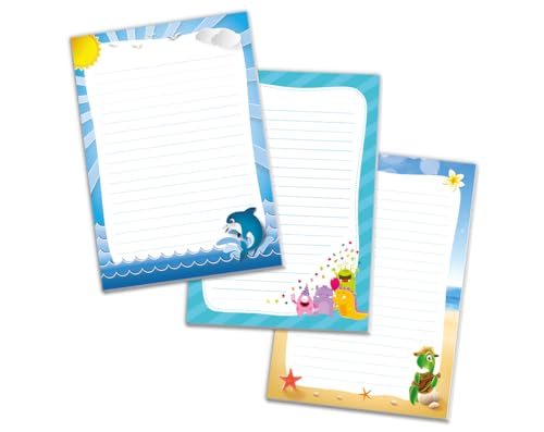 Schreibblock Blöcke Kindermotiv Tiere Notizblöcke mit Linien für Mädchen Jungen Briefblock Notizblock liniert 3er Set (3 Blöcke: Delfin, Monster, Schildkröte mit je 25 Blätter in A5-Format) von JuNa-Experten