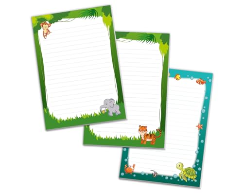 Schreibblock Blöcke Kindermotiv Tiere Notizblöcke mit Linien für Mädchen Jungen Briefblock Notizblock liniert 3er Set (3 Blöcke: Elefant, Tiger, Schildkröte mit je 25 Blätter in A5-Format) von JuNa-Experten