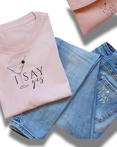 JuPaRo JGA Bügelbild – I SAY YES & WE SAY CHEERS – Aufbügelmotiv für Braut & Team – 2 Größen & Farben – DIY JGA T-Shirts, Taschen, Jacken, Accessoires (Team Weiß, Klein) von JuPaRo