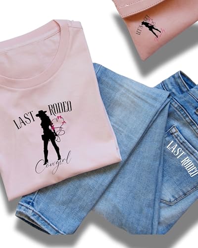 JuPaRo JGA Bügelbild – Last Rodeo Girls & Boys – Cowboy & Cowgirl DIY Aufbügelmotive – Verschiedene Größen & Farben – Für T-Shirts, Jacken, Caps & Festival-Outfits (Bachelor Weiß, Klein) von JuPaRo