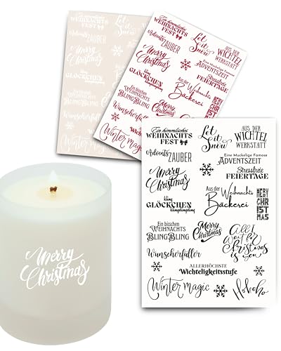 JuPaRo Weihnachtssticker schwarz/weiß/rot, Aufkleber für Christbaumkugeln, Sticker für Weihnachtsaccessoires, Geschenke, Gläser, Rub on, Aufkleber Weihnachten, Wichteldeko (Rot) von JuPaRo