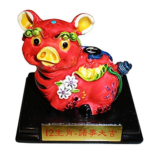 Juanxian Chinesische Sternzeichen-Figuren, Feng Shui, 12 Sternzeichen, mehrfarbig, Kunstharz, Sammlerstück, glückverheißendes Handwerk, Geschenk, Show, Schreibtisch-Dekoration (Schwein) von Juanxian