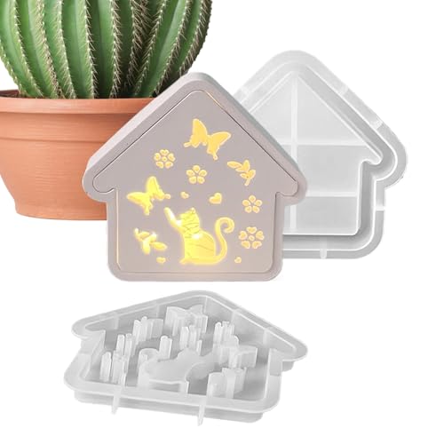 Jubepk Art House Silikonform - Katzenhaus Kerzen Gießform - Kreative Dekoration Niedliches Bastelwerkzeug für Schreibtisch Klassenzimmer Wohnzimmer Weihnachten Halloween Kinderzimmer Garten Schule von Jubepk