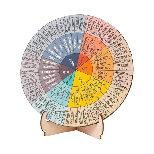 Jubepk Feelings Wheel Chart, Double Sided Emotions Calming Wooden Wheel, Mood for Emotional Awareness, Express Emotion, Travel, Hotel, Apartment, Stress Tool 5.91x5.91 Inches von Jubepk