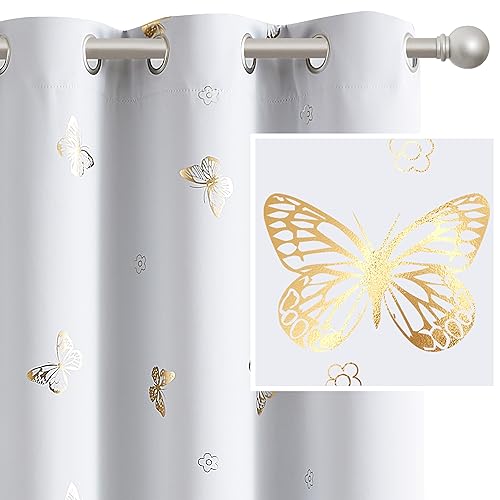 Jubilantex Verdunkelungsvorhänge mit goldfarbenen Schmetterlingen, grau-weiß mit schwarzer Schicht, wärmeisolierte Fenstervorhänge für Schlafzimmer, Mädchenzimmer, 132 x 213 cm, 2 Paneele Jubilantex Verdunkelungsvorhänge mit goldfarbenen Schmetterlingen, grau-weiß mit schwarzer Schicht, wärmeisolierte Fenstervorhänge für Schlafzimmer, Mädchenzimmer, 132 x 213 cm, 2 Paneele von Jubilantex