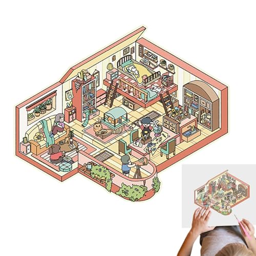 Cartoon-Aufkleberszenen - 3D-Heimaufkleber für Kinder, bunte Szenen, Aufkleberszenen für Feinmotorik, Hand-Auge-Koordination von Jubilofex