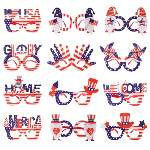 Jubilofex Brille 4. Juli – 12 x patriotische Themen-Sonnenbrillen – Großpackung Zubehör für Pool-Partys, Paraden am Unabhängigkeitstag von Jubilofex