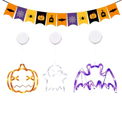 Jubilofex Halloween Beleuchtung | 3 Stück LED Mit Saugnapf,Süße Deko Für Fenster Wohnzimmer Schlafzimmer Küche Schule Studentenzimmer Halloween von Jubilofex
