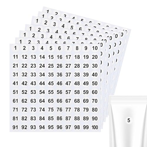 Jubilofex Kleine nummerierte Aufkleber | Set mit 7 fortlaufenden Zahlenaufklebern, rund, selbstklebend, 2,5 cm, Nummern 1 bis 100, für Innen und Außen, Schließfächer, Werkzeugkästen von Jubilofex
