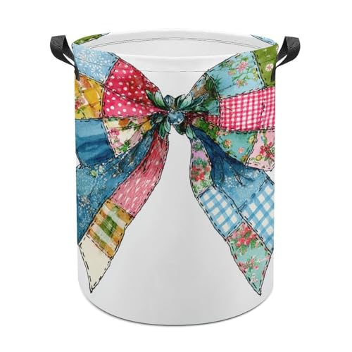 Coquette Wäschekorb mit Weihnachtsschleife, Patchwork-Steppstoff, wasserdicht, faltbar, Aufbewahrungskorb, schmutzige Kleidung, Wäschekorb für Wohnzimmer, Badezimmer von Jubonexis