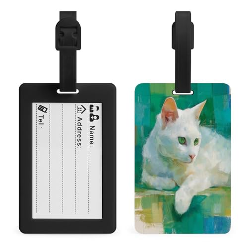Gepäckanhänger mit weißer Katze, Aquarell-Gouache-Motiv, Reisetasche Gepäckanhänger mit weißer Katze, Aquarell-Gouache-Motiv, Reisetasche von Jubonexis