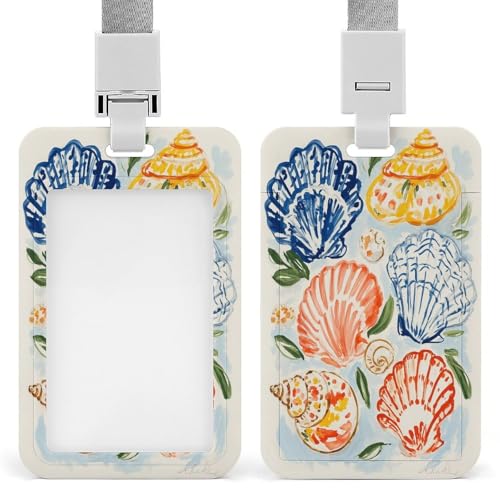 Gouache-Muschel-Ausweishalter, einziehbarer Clip, Kartenschutz, Namensschild, Namensschild für Arbeit, Büro, Arzt, Krankenschwester Gouache-Muschel-Ausweishalter, einziehbarer Clip, Kartenschutz, Namensschild, Namensschild für Arbeit, Büro, Arzt, Krankenschwester von Jubonexis