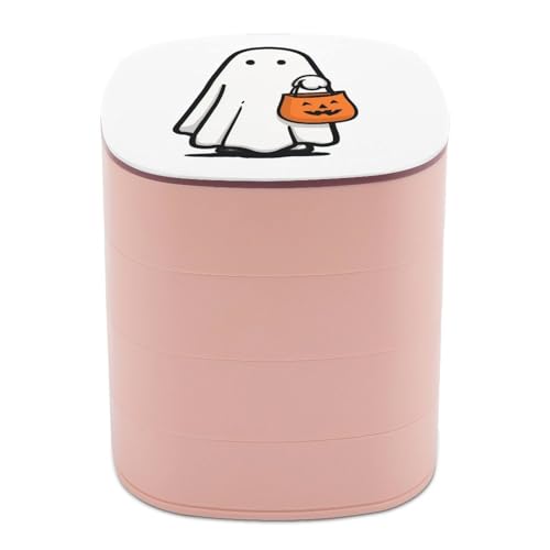 Jubonexis Cartoon-Geist hält orangefarbene Süßes-oder-Lecker-Kürbis-Schmuckschatullen für Frauen, Ohrringhalter, Organizer, drehbarer Schmuck-Organizer für Halsketten, Armbänder, Ringe von Jubonexis
