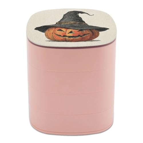 Jubonexis Halloween-Kürbis trägt große Hexenhut-Schmuckschatullen für Frauen, Ohrringhalter, Organizer, drehbarer Schmuck-Organizer für Halsketten, Armbänder, Ringe von Jubonexis