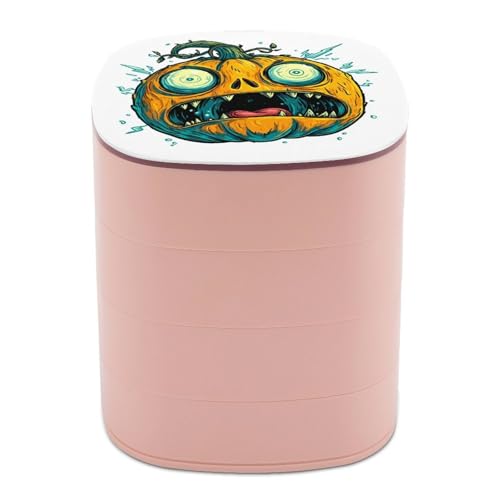 Jubonexis Humorvolle Cartoon-Jack-O-Laternen-Schmuckschatullen für Frauen, Ohrringhalter, Organizer, drehbarer Schmuck-Organizer für Halsketten, Armbänder, Ringe von Jubonexis