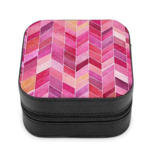 Jubonexis Kleine Schmuckschatulle, Aquarell-rosa Muster, tragbar, PU-Leder, Mini-Display, Aufbewahrungsboxen, Reise-Schmuckkoffer für Damen von Jubonexis