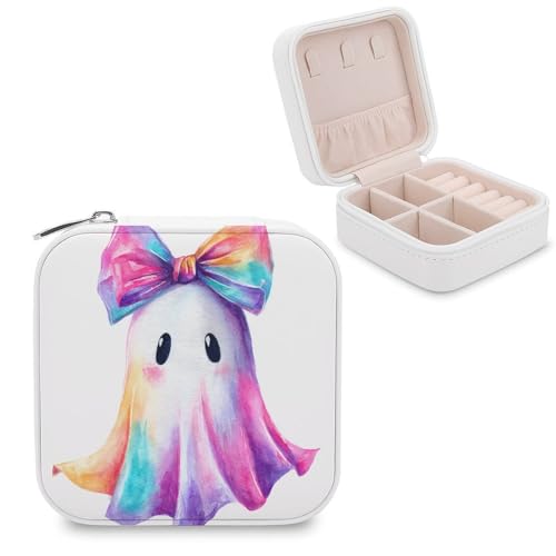 Jubonexis Kleine Schmuckschatulle, Motiv: Geist mit großer Kokette und Schleife, tragbar, PU-Leder, Mini-Reise-Schmuckkästchen, Neonfarben Jubonexis Kleine Schmuckschatulle, Motiv: Geist mit großer Kokette und Schleife, tragbar, PU-Leder, Mini-Reise-Schmuckkästchen, Neonfarben von Jubonexis