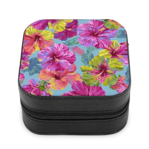 Jubonexis Kleine Schmuckschatulle, rosa, gelb und grün, Hibiskusblumen, tragbar, PU-Leder, Mini-Display, Aufbewahrungsboxen, Reise-Schmuckkoffer für Damen Jubonexis Kleine Schmuckschatulle, rosa, gelb und grün, Hibiskusblumen, tragbar, PU-Leder, Mini-Display, Aufbewahrungsboxen, Reise-Schmuckkoffer für Damen von Jubonexis