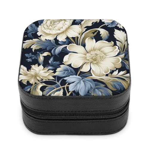 Jubonexis Kleine Schmuckschatulle, traditionelles weißes Blumenmuster, tragbar, PU-Leder, Mini-Display, Aufbewahrungsboxen, Reise-Schmuckkästchen für Damen Jubonexis Kleine Schmuckschatulle, traditionelles weißes Blumenmuster, tragbar, PU-Leder, Mini-Display, Aufbewahrungsboxen, Reise-Schmuckkästchen für Damen von Jubonexis