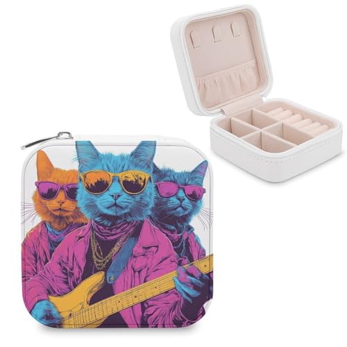 Jubonexis Kleine Schmuckschatulle mit Katzen, tragbar, PU-Leder, Reise-Schmuckkästchen Jubonexis Kleine Schmuckschatulle mit Katzen, tragbar, PU-Leder, Reise-Schmuckkästchen von Jubonexis
