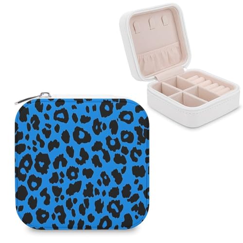 Jubonexis Kleine Schmuckschatulle mit Leopardenmuster, tragbar, PU-Leder, Mini-Reise-Schmuckkästchen, Blau und Schwarz Jubonexis Kleine Schmuckschatulle mit Leopardenmuster, tragbar, PU-Leder, Mini-Reise-Schmuckkästchen, Blau und Schwarz von Jubonexis