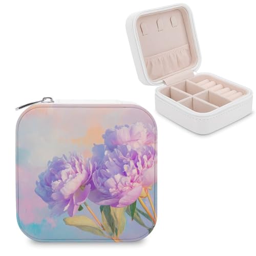 Jubonexis Kleine Schmuckschatulle mit Pfingstrose, Schmuck-Organizer, tragbar, PU-Leder, Mini-Reise-Schmuckkästchen, Lavendelfarben Jubonexis Kleine Schmuckschatulle mit Pfingstrose, Schmuck-Organizer, tragbar, PU-Leder, Mini-Reise-Schmuckkästchen, Lavendelfarben von Jubonexis