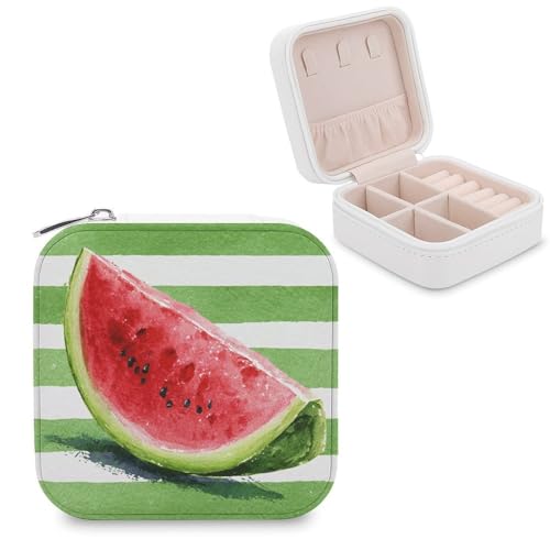 Jubonexis Kleine Schmuckschatulle mit Wassermelonenscheiben, tragbar, PU-Leder, Mini-Reise-Schmuckkästchen von Jubonexis