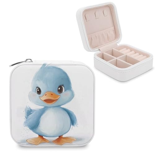 Jubonexis Kleine Schmuckschatulle mit niedlichem Cartoon-Enten-Design, tragbar, PU-Leder, Mini-Reise-Schmuckkästchen von Jubonexis