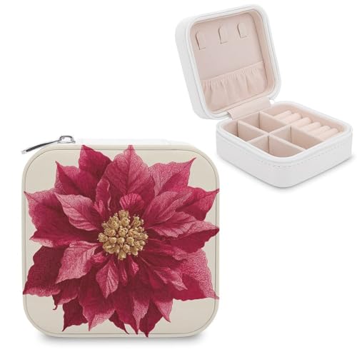 Jubonexis Kleine Schmuckschatulle mit rotem Weihnachtsstern, Schmuck-Organizer, tragbar, PU-Leder, Mini-Reise-Schmuckschatulle von Jubonexis