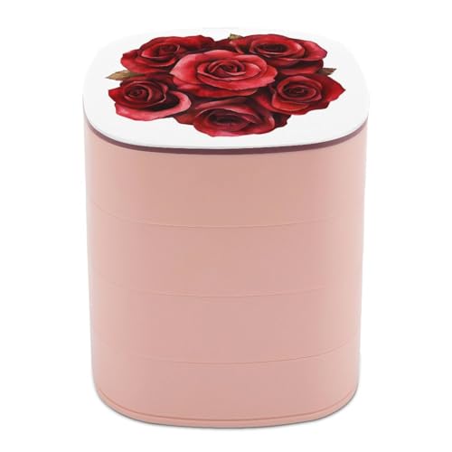 Jubonexis Rote Rosenblüten-Schmuckschatullen für Damen, Ohrringhalter, Organizer, drehbarer Schmuck-Organizer für Halsketten, Armbänder, Ringe Jubonexis Rote Rosenblüten-Schmuckschatullen für Damen, Ohrringhalter, Organizer, drehbarer Schmuck-Organizer für Halsketten, Armbänder, Ringe von Jubonexis
