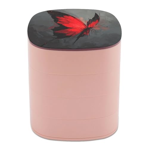 Jubonexis Roter Schmetterling fliegende Schmuckschatullen für Frauen, Ohrringhalter, Organizer, drehbarer Schmuck-Organizer für Halsketten, Armbänder, Ringe von Jubonexis