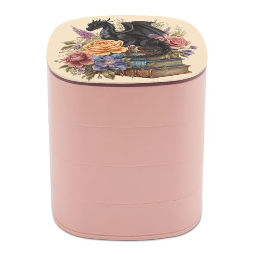 Jubonexis Schwarzer Drache sitzend auf antiken Büchern, Blumen, Schmuckschatullen für Frauen, Ohrringhalter, Organizer, drehbarer Schmuck-Organizer für Halsketten, Armbänder, Ringe von Jubonexis