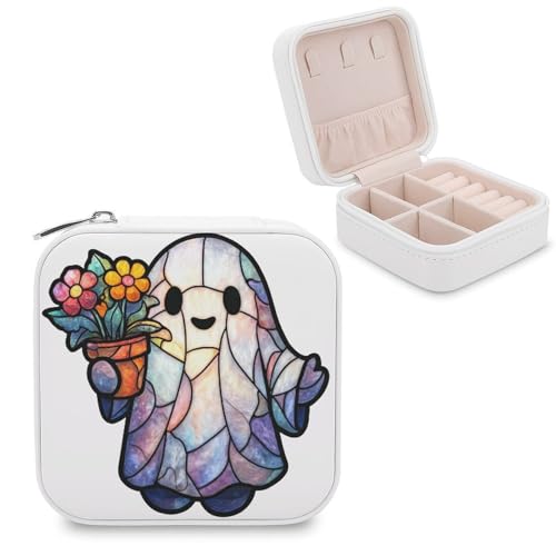 Jubonexis Süßer Geist hält bunten Blumentopf, kleine Schmuckschatulle, Schmuck-Organizer, tragbar, PU-Leder, Mini-Reise-Schmuckkoffer Jubonexis Süßer Geist hält bunten Blumentopf, kleine Schmuckschatulle, Schmuck-Organizer, tragbar, PU-Leder, Mini-Reise-Schmuckkoffer von Jubonexis