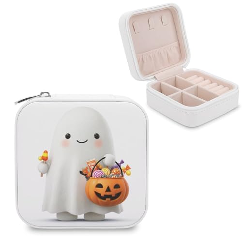 Jubonexis Süßer glücklicher Geist mit Kürbis, kleine Schmuckschatulle, Schmuck-Organizer, tragbar, PU-Leder, Mini-Reise-Schmuckschatulle Jubonexis Süßer glücklicher Geist mit Kürbis, kleine Schmuckschatulle, Schmuck-Organizer, tragbar, PU-Leder, Mini-Reise-Schmuckschatulle von Jubonexis