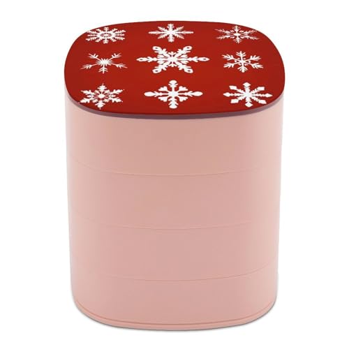Jubonexis Weiße Schneeflocken auf roten Schmuckschatullen für Frauen, Ohrringhalter, Organizer, drehbarer Schmuck-Organizer für Halsketten, Armbänder, Ringe Jubonexis Weiße Schneeflocken auf roten Schmuckschatullen für Frauen, Ohrringhalter, Organizer, drehbarer Schmuck-Organizer für Halsketten, Armbänder, Ringe von Jubonexis