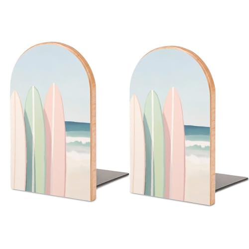 Surfboards Gouache Buchstützen aus Holz, 2 Stück, stabile Buchhalter, Schreibtisch-Organizer für Heimbüro, Bibliotheken von Jubonexis