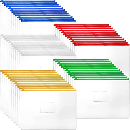 Jucoan 60 Pack klare Reißverschluss-Ordner, 5 Farben Kunststoff-Reißverschlusstasche, Poly Zip Files Umschläge für Schule Bürobedarf, A4 Größe, Letter Größe von Jucoan