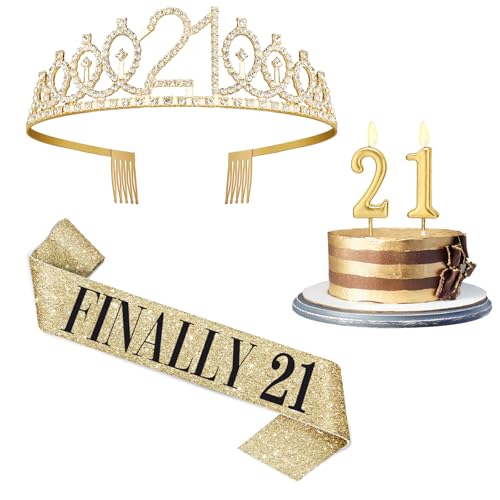 21 Geburtstag Dekorationen für Sie mit Schärpe und Krone zum 21. Geburtstag Kerzen Gold, Geschenke für 21 Jahre alte Mädchen 21 Geburtstag Dekorationen für Sie mit Schärpe und Krone zum 21. Geburtstag Kerzen Gold, Geschenke für 21 Jahre alte Mädchen von Juesly