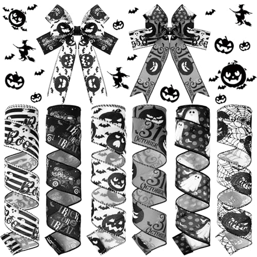 Juexica 6 Rollen 30 Meter Halloween Drahtkante Band DIY Handwerk Stoffbänder für Geschenkverpackungen Schleifen Party Dekoration Nähzubehör von Juexica