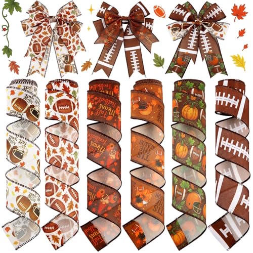 Juexica 6 Rollen 30 Meter Herbst Fußball Draht Rand Band Braun Orange DIY Handwerk Stoff Rustikale Bänder für Geschenkverpackungen, Schleifen, Partykranz, Blumendekoration, Nähzubehör Juexica 6 Rollen 30 Meter Herbst Fußball Draht Rand Band Braun Orange DIY Handwerk Stoff Rustikale Bänder für Geschenkverpackungen, Schleifen, Partykranz, Blumendekoration, Nähzubehör von Juexica