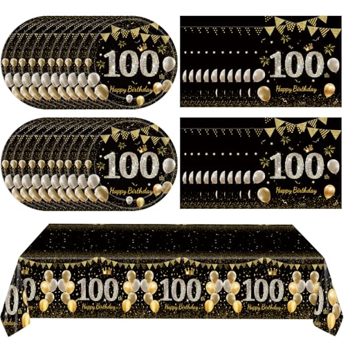Juhap 41 Stück 100. Geburtstag Dekorationen für Männer und Frauen, Schwarz Gold 100 Jahre alt Geburtstag Party Supplies beinhaltet 20 Teller, 20 Servietten und 1 Tischdecke, Schwarz Gold 100 Jahre Juhap 41 Stück 100. Geburtstag Dekorationen für Männer und Frauen, Schwarz Gold 100 Jahre alt Geburtstag Party Supplies beinhaltet 20 Teller, 20 Servietten und 1 Tischdecke, Schwarz Gold 100 Jahre von Juhap