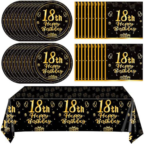 Juhap 41 Stück Happy 18th Birthday Party Dekoration für Jungen und Herren, Schwarz Gold 18. Offizielles Teenager-Party-Zubehör, 18 Themen-Geburtstagsparty-Dekorationen, Geschirr inklusive Pappteller Juhap 41 Stück Happy 18th Birthday Party Dekoration für Jungen und Herren, Schwarz Gold 18. Offizielles Teenager-Party-Zubehör, 18 Themen-Geburtstagsparty-Dekorationen, Geschirr inklusive Pappteller von Juhap