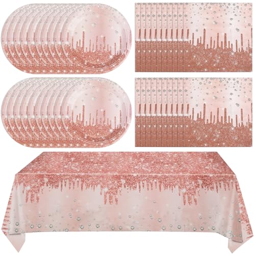 Rose Gold Geburtstag Party Dekorationen für Frauen Mädchen, Happy Birthday Party Supplies Enthält 20 Teller, 20 Servietten und 1 Tischdecke, Pink Dimond Thema Dekor für 13. 16. 18. 21. 30. 40. 50 Rose Gold Geburtstag Party Dekorationen für Frauen Mädchen, Happy Birthday Party Supplies Enthält 20 Teller, 20 Servietten und 1 Tischdecke, Pink Dimond Thema Dekor für 13. 16. 18. 21. 30. 40. 50 von Juhap