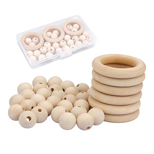 Juibao 6 Stück natürliche Bastelholzringe und 30 Stück Holzperlen mit Loch für Makramee Bastelset Juibao 6 Stück natürliche Bastelholzringe und 30 Stück Holzperlen mit Loch für Makramee Bastelset von Juibao