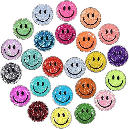 24 Stück niedliche Aufnäher zum Aufbügeln, Smiley-Gesicht, dekorative Applikation, Flicken zum Aufbügeln, Flicken mit lächelndem Gesicht, Kleidung, Nähen, Basteln, Patch, 24 Farben (Pailletten-Stil) 24 Stück niedliche Aufnäher zum Aufbügeln, Smiley-Gesicht, dekorative Applikation, Flicken zum Aufbügeln, Flicken mit lächelndem Gesicht, Kleidung, Nähen, Basteln, Patch, 24 Farben (Pailletten-Stil) von Juinte