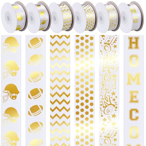 Juinte Ripsband für die Heimkehr, 2,2 cm breit, Fußball-Ripsband, Rolle für Geschenkverpackungen, Heimkehr, Mutterbedarf, Fußball, Party, Gastgeschenk, Cheerleader-Dekorationen (Gold) von Juinte