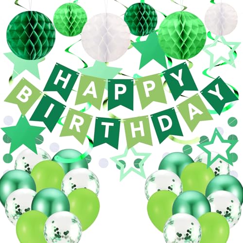 Grün Party Dekorationen Wimpelkette Set, Happy Birthday Banner mit hängenden Wirbeln Sternen, Luftballons, Wabenbällen, Kreis Punkte Girlande für Frauen Männer Grün Party Dekorationen Wimpelkette Set, Happy Birthday Banner mit hängenden Wirbeln Sternen, Luftballons, Wabenbällen, Kreis Punkte Girlande für Frauen Männer von Juivesia