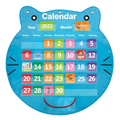 Jukeoiu Kalender-Taschendiagramm | Katzenkopf-Kalender mit Karten für Klassenzimmer, pädagogische Lerntafel, Heimschulbedarf für Vorschule, Studium, Schule, Schlafzimmer, Kinder, Lehrer, Studenten von Jukeoiu